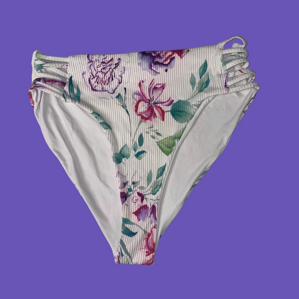 NWOT Women Tinibikini Swimwear Bottom L White Floral Highwaist